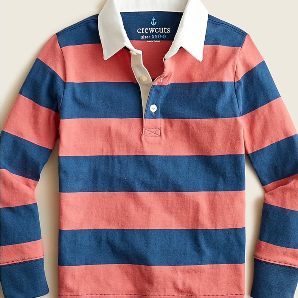 J Crew Boys Long Sleeve Polo / Rugby Shirt in Navy & Pink Stripes Size M 8-9